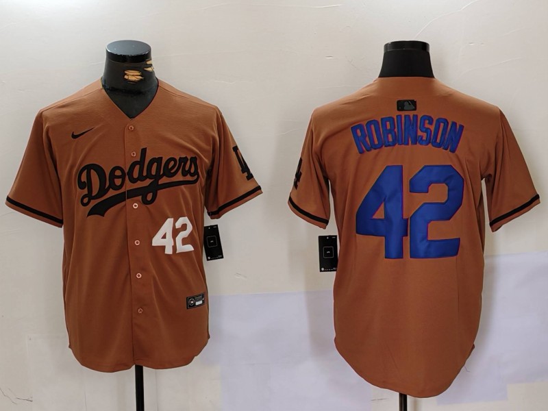 Men Los Angeles Dodgers 42 Robinson army green joint name 2024 Nike MLB Jersey style 5